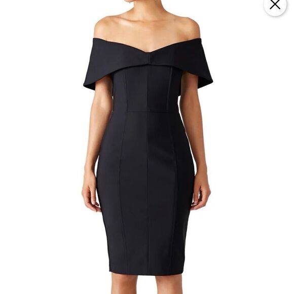 Authentic Misha Collection Black Folded Off Shoulder Sheath Dress Size 0 - Picture 1 of 7
